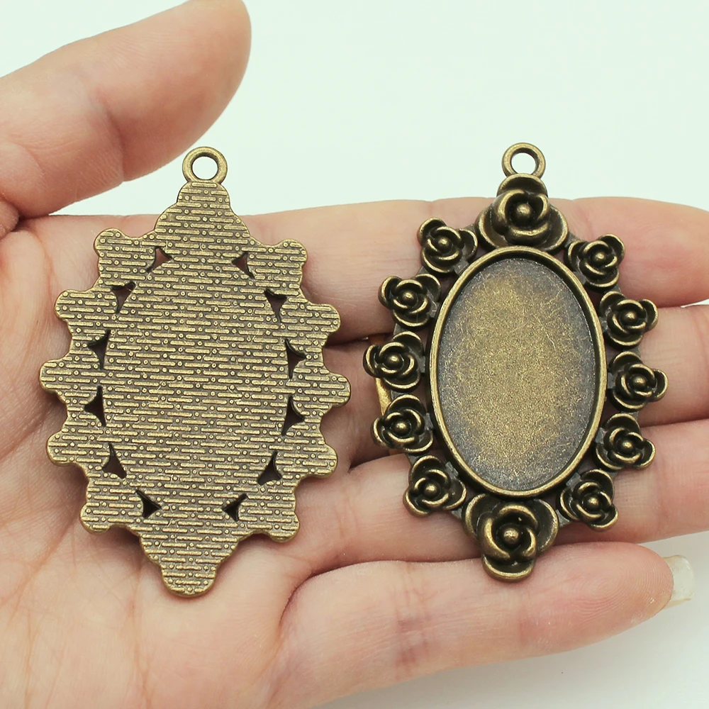 

2pcs 20x30mm Inner Size Oval Flowers Style Cabochon Base Setting Antique Bronze Antique Silver Color For Jewelry Making