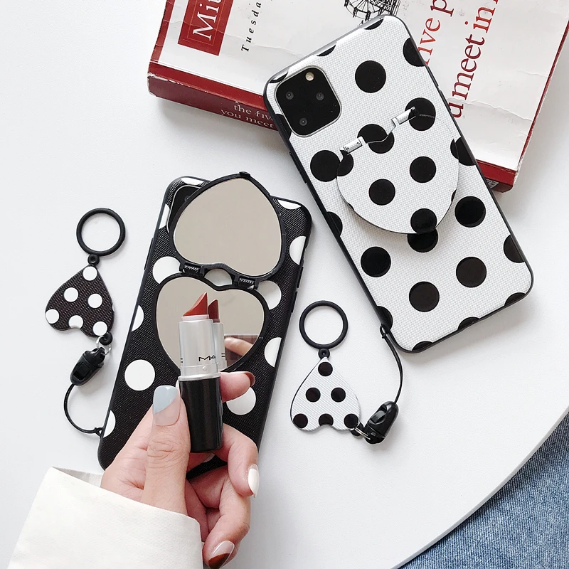 Heart Shaped Lanyard Mirror Case for Apple IPhone 11 Pro Max X XS XR 6 6S 7 8 Plus Black White Phone Back Cover Fashion |