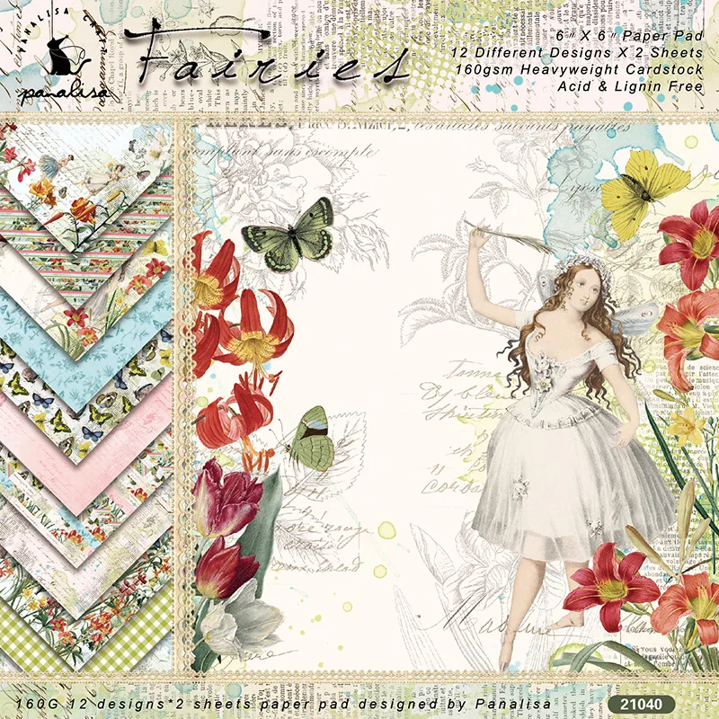 

Panalisacraft 24 sheets 6"X6" Flower Fairy paper Scrapbook patterned paper pack handmade craft paper Background pad card