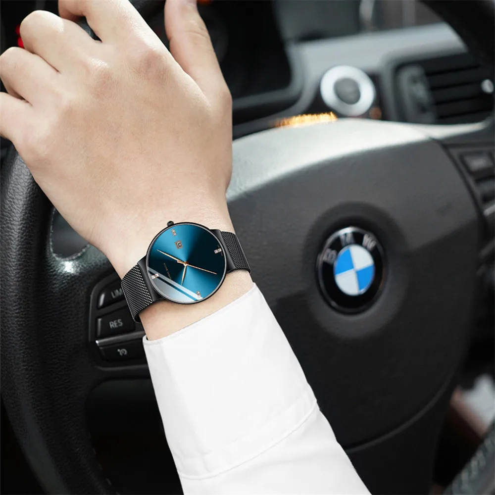 Мужские часы календарь Бизнес водонепроницаемые с бриллиантами кварцевые