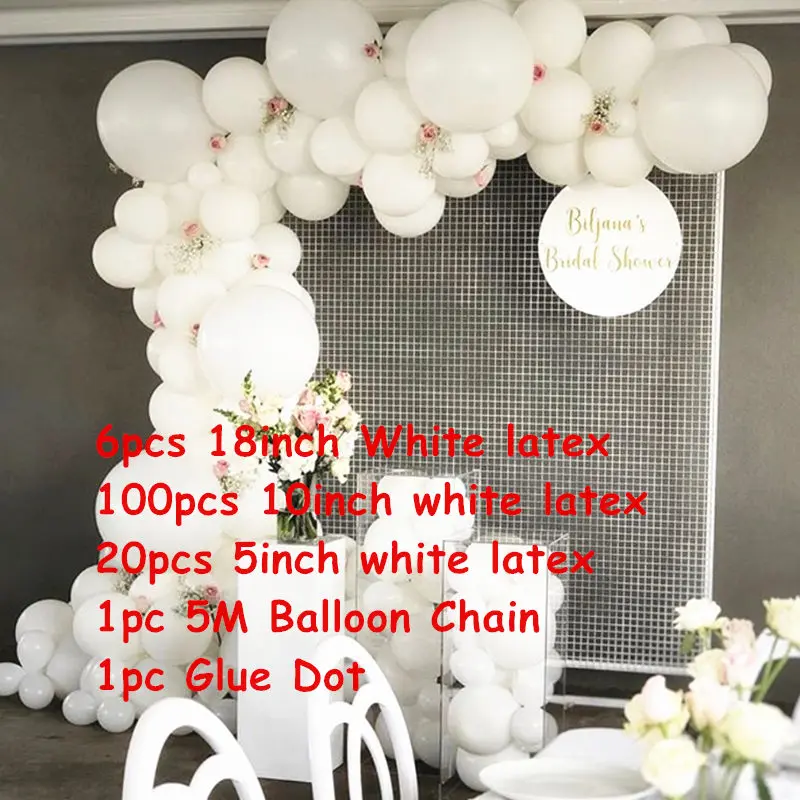 128pcs/lot 5/10/18inch White latex Balloon Arch Kit Baby Shower Weeding Birthday Bachelorette Party Backdrop Background Decor - Цвет: Balloon Arch Set 1