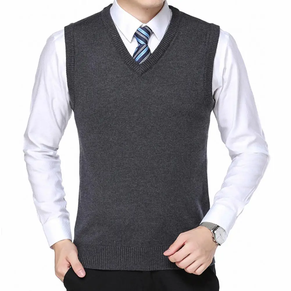 

Men Casual Winter Solid Color V Neck Sleeveless Knitted Woolen Plus Size Vest Knitted woolen vest men suit vest