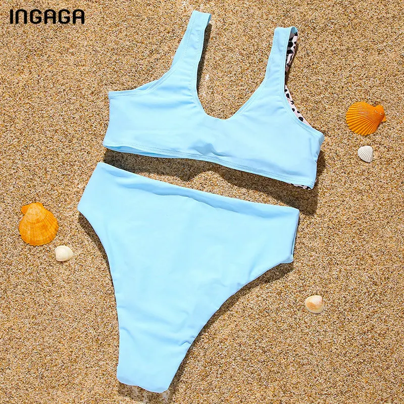 

INGAGA Push Up Bikinis Women's Swimsuits High Waist Swimwear Patchwork Bathing Suits High Leg Biquini 2021 Leopard Beachwear