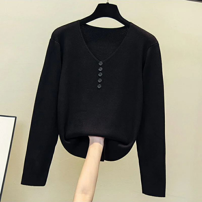 

Женский вязаный свитер на пуговицах, с V-образным вырезом и длинными рукавами