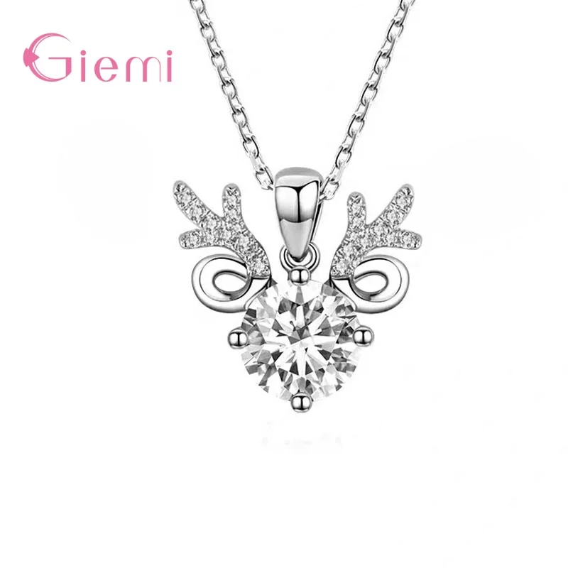 

Delicate Cubic Zirconia Little Elk Deer Antler Pendant Necklace 925 Sterling Silver Clavicle Necklace For Women Girl Jewelry