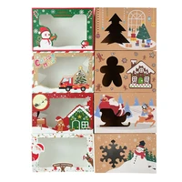 4pcs christmas clear window kraft paper box cookie candy gingerbread packaging boxes gift bags wrapping supplies for xmas decor
