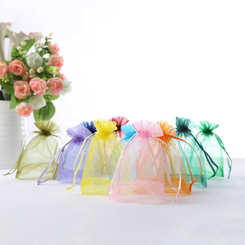 

100 Pieces Pouches Organza Gift Bag Organza Wedding Favour Bags Jewellery Packing Solid Color Small Fresh Simple Cute Bag