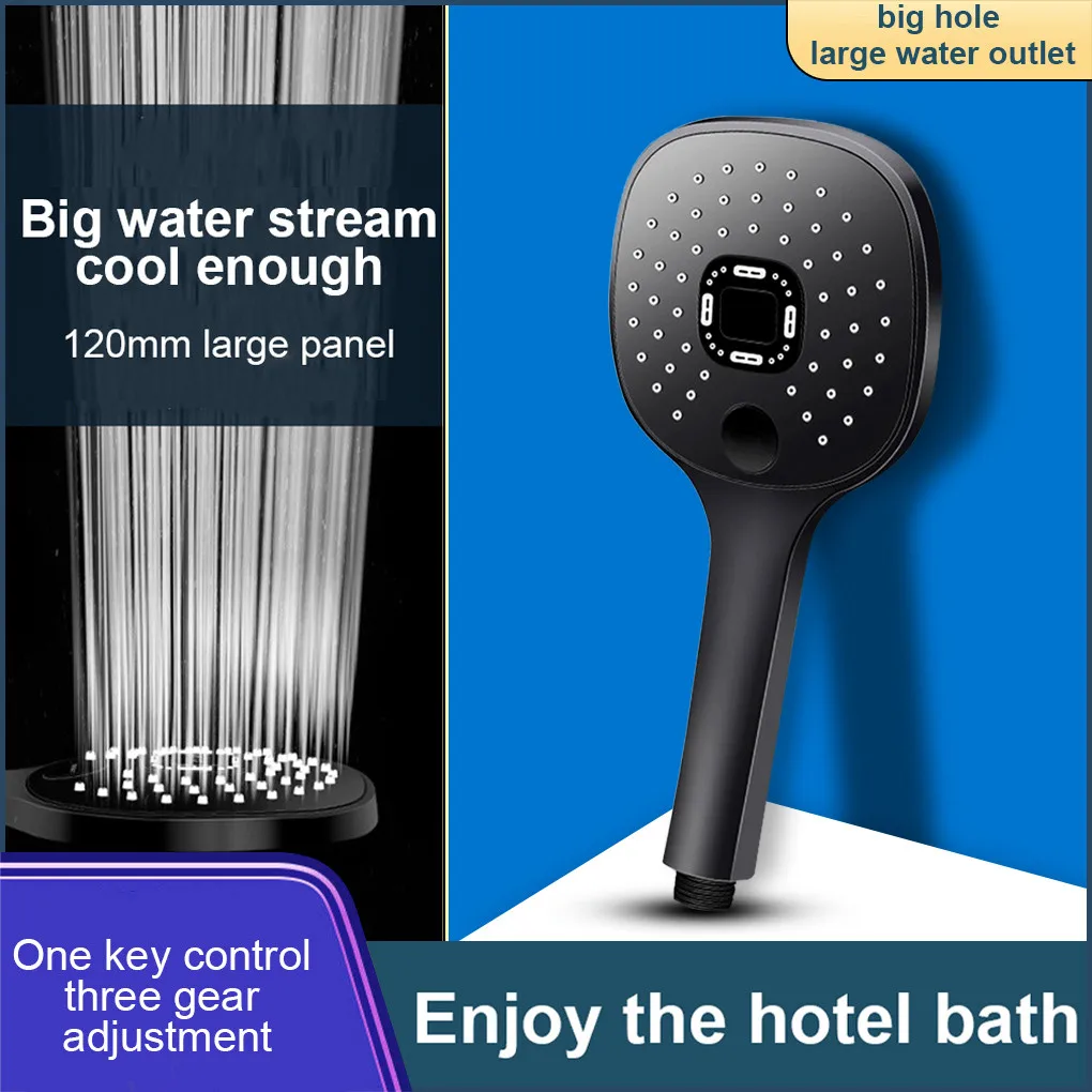 

3 Modes Shower Head High Pressure Adjustable Black One Key To Stop Water Saving Nozzle Rainfall Handheld ABS Bathroom Shower