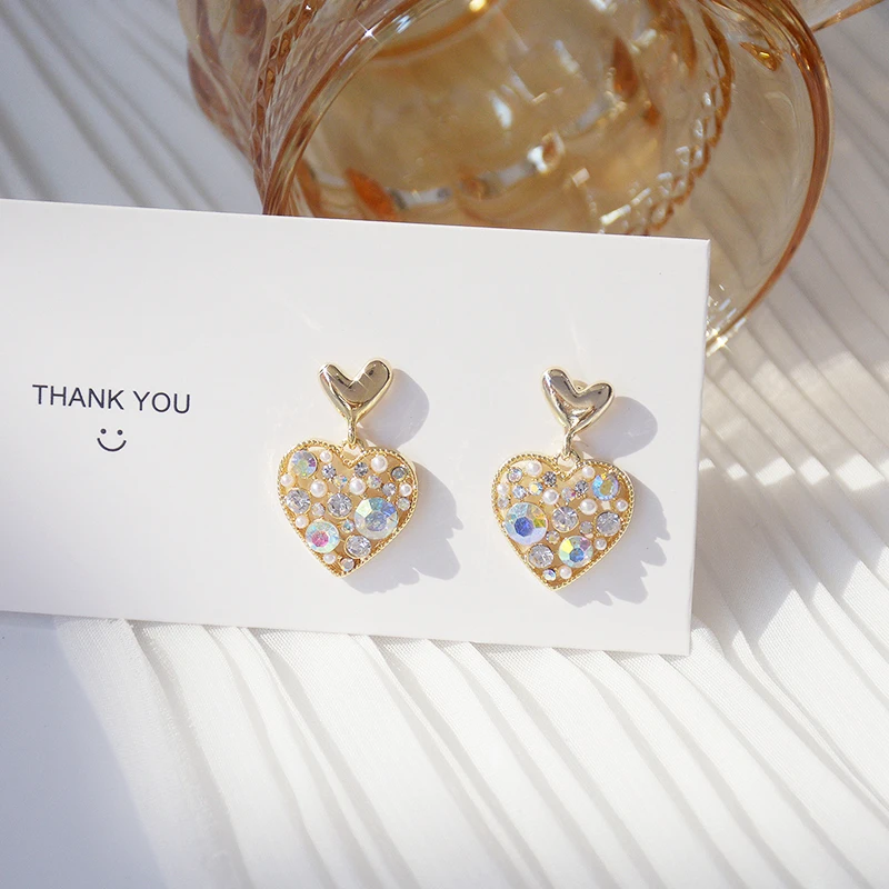 

2021 New Arrive Popular Design 14K Real Gold Heart Full Diamonds Earrings for Women Charm Jewelry Zircon Stud S925 Silver Needle