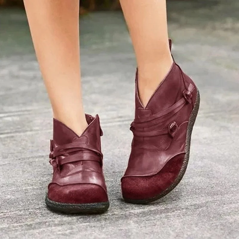 Женские ботильоны в стиле ретро из мягкой искусственной кожи на плоской подошве