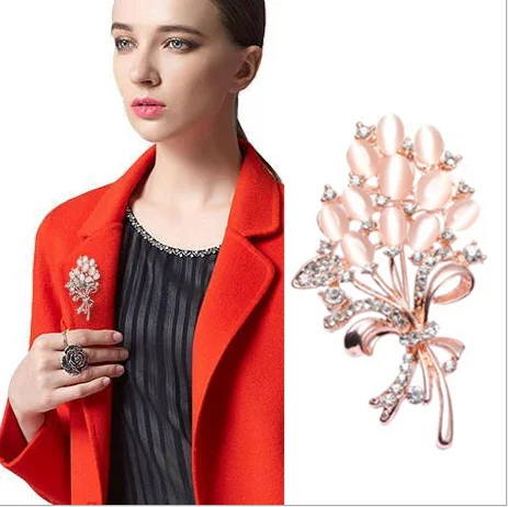 

PICKYZ Fashionable Opal Stone Flower Brooch Pin Garment Accessories Birthday Gift brooches for women rhinestone brooch Pin