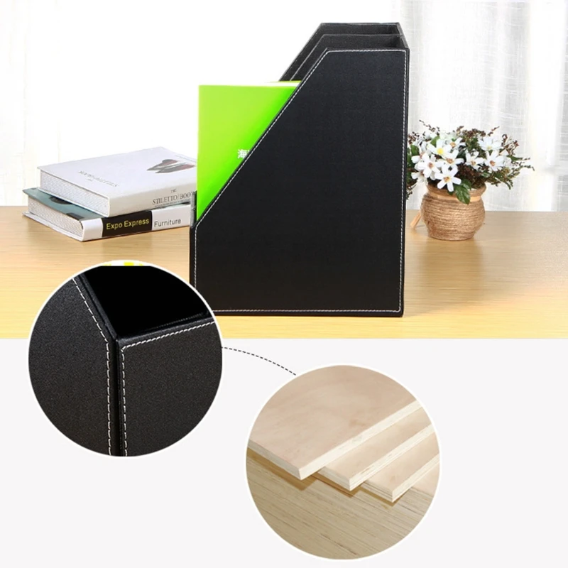 

2 Slots PU Leather File Holder Magazine Rack Newspapers Organizer Cabinet Documents A4 Paper Storage Tray for Office School H9EB