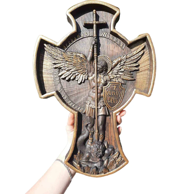 

Archangel Michael Natural Wood Carved Religious Icon Christian Wooden Gift for Him Housewarming Gift Gifts for Men HFD889