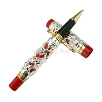 jinhao business dragon phoenix rollerball pen metal carving embossing heavy pen silver red for writing gift pen