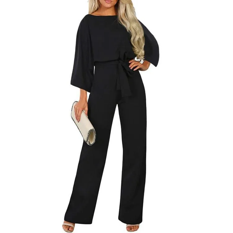New jumpsuit women 2021 fashion pants bat long-sleeved lace-up one-piece trousers female plus size loose casual streetwear