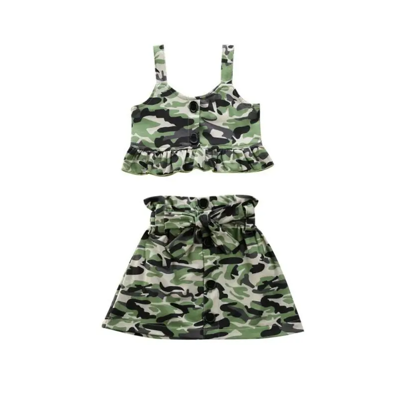

AA 2020 Summer Toddler Clothing Kid Baby Girl Costume Ruffle Vest Top Tank Skirts Outfit Sunsuit 2PCS Children Suit