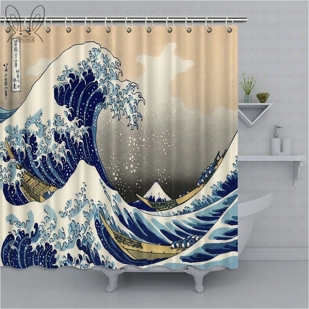 Aplisia японская живопись большая волна Kanagawa от Кацусика Hokusai водонепроницаемый занавеска для душа ручные утопленные Эко-друг занавески s