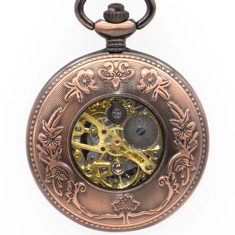 5 шт./лот красная патина Ретро Резьба по дереву карманные часы с римскими цифрами