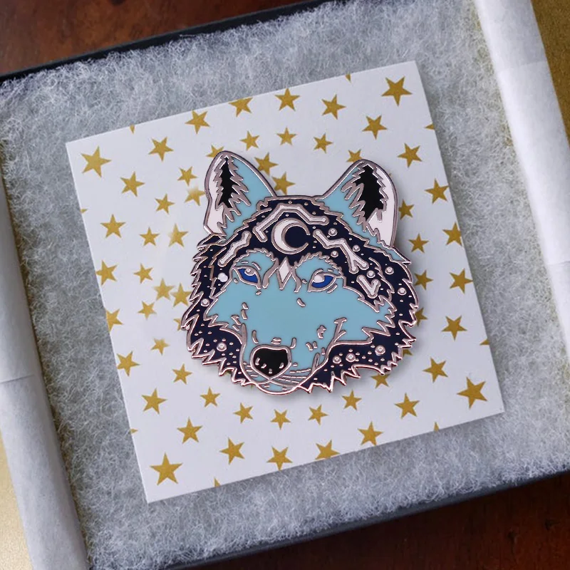Эмалированная заколка в виде гор звезд Луны головы волка созвездия значок