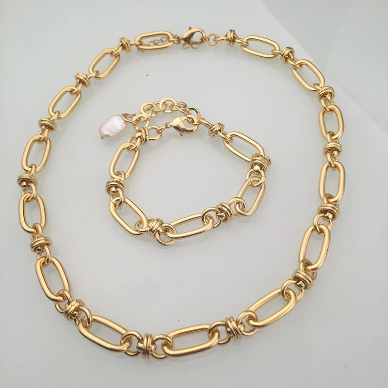 Бохо высокое качество чокер для женщин звено цепи ожерелье 14 К позолоченный