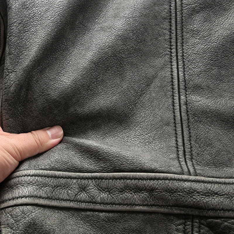 

2020 Vintage Grey Men Safari Jacket Plus Size XXXXL Genuine Thick Cowhide Spring Natural Leather Coat FREE SHIPPING