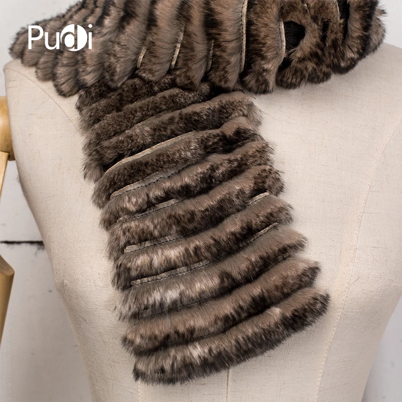 

Pudi SF753 The New Women's Fur Scarf Is A Real Rabbit Scarf And A Stylish Striped Design To Keep You Warm