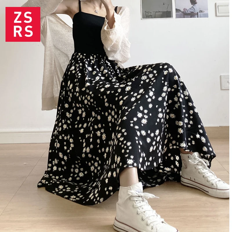 Женская плиссированная длинная юбка Zsrs летняя винтажная с карманами и цветочным