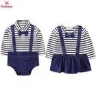 Комбинезон в синюю полоску для новорожденных, младенцев, девочек и мальчиков, комбинезон, милый комбинезон, одежда для близнецов, наряды
