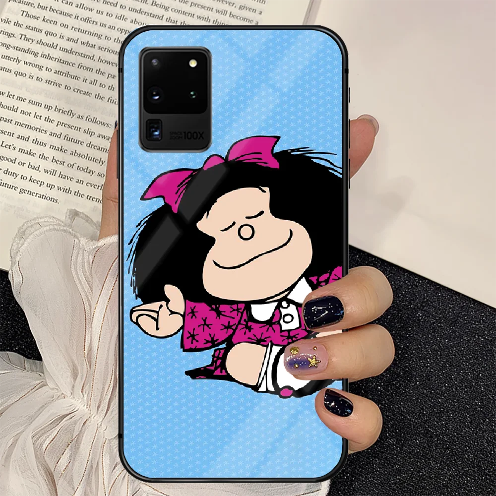

Cartoon Mafaldas Phone Tempered Glass Case Cover For Samsung Galaxy S Note 5 6 9 10 10E 20 21 FE Plus Uitra Cover Painting