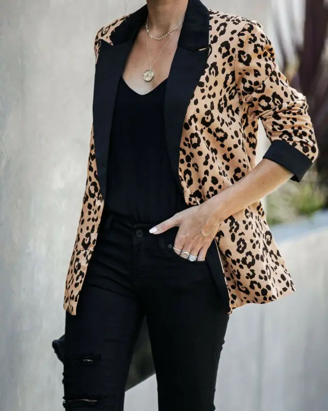 Модный детский костюм леопардовой расцветки Блейзер Осенняя Женская куртка