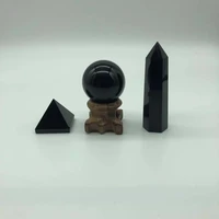 natural obsidian pyramid tower crystals and stones ball point wicca chakra set healing home decoration