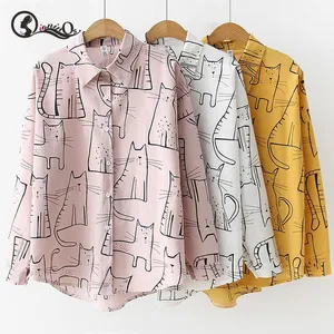 Женская хлопковая рубашка с отложным воротником и длинным рукавом