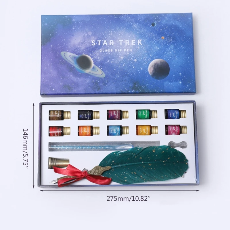 

Gift Feather Pen, Quill Pen Vintage Antique Calligraphy Quill Pen Red Feather Quill Dip Pen Ink Set with 5 Metal Nibs