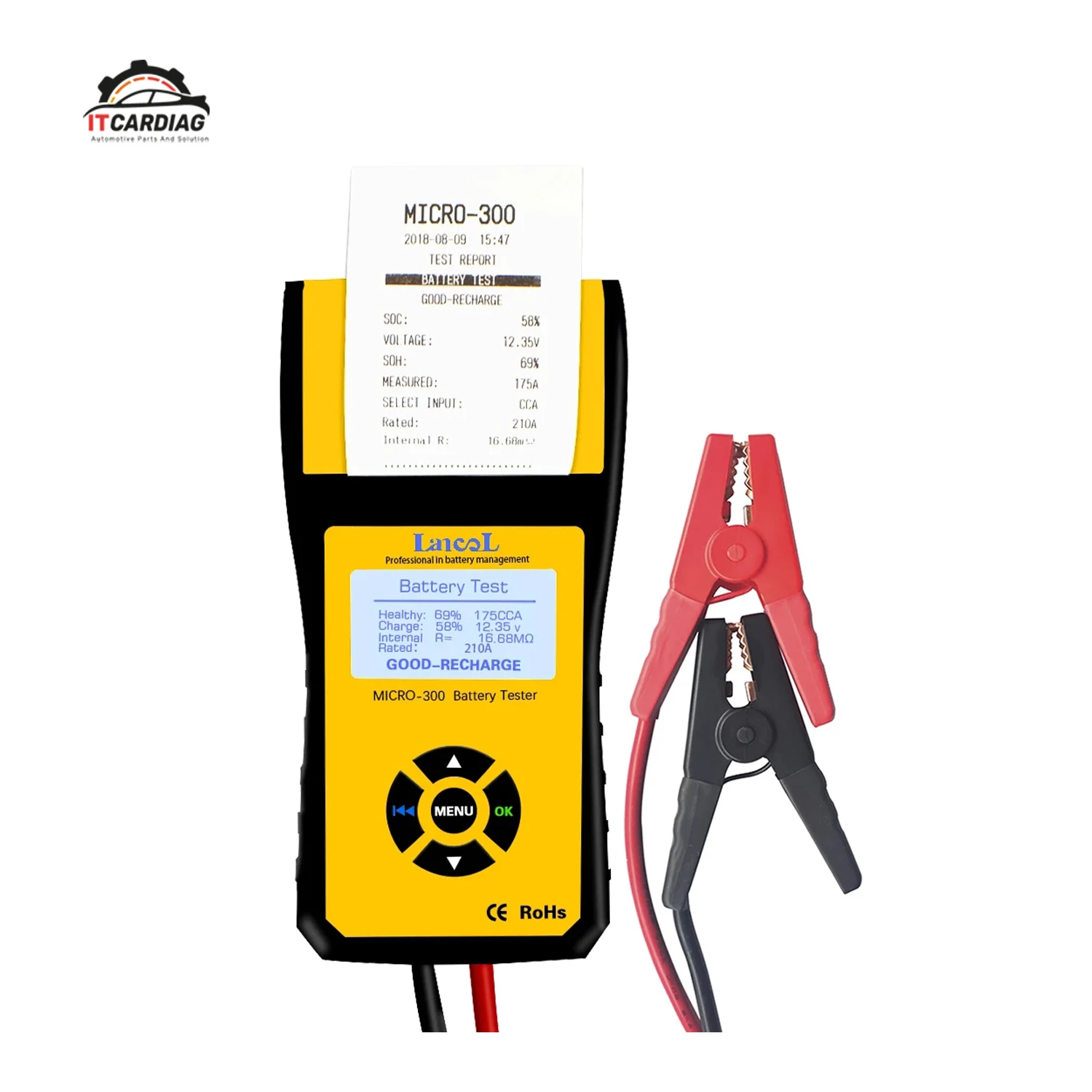 

Цифровой тестер для автомобильных аккумуляторов MICRO300 с принтером 12 В, инструмент для диагностики автомобильных аккумуляторов, тестер для а...