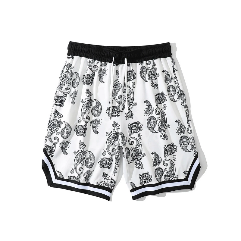 

Japanese Harajuku Contrast Trim Bandana Shorts for Men Urban Mens Summer Streetwear High Waist Drawstring Bandana Short Pants
