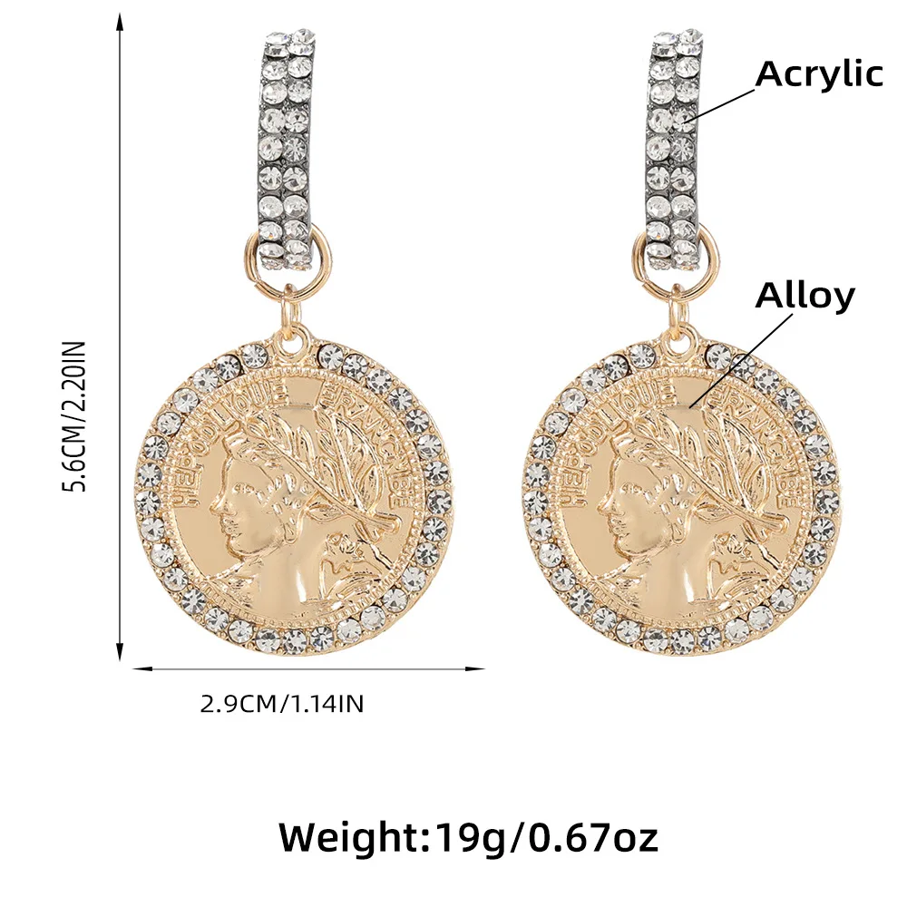 

New Acrylic Crystal Round Portrait Earrings Retro Boho Personality Portrait Dangle Earrings For Women Girls Fashion Jewelry