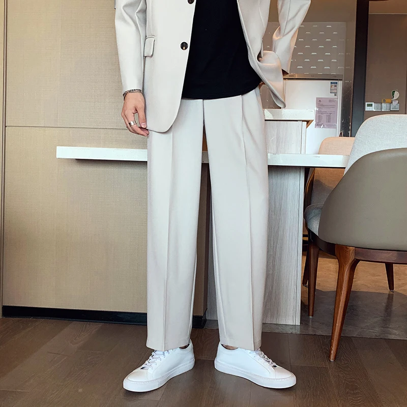 

Male Trendy Fashion Chic Streetwear Vintage Pants Men Loose Casual Straight Suit Pant Man Trousers