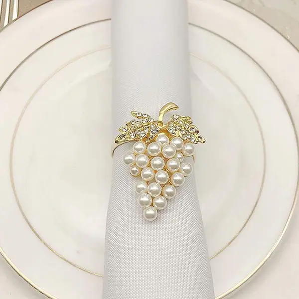 

10Pcs Hotel Tableware Fruit Grape Napkin Buckle Pearl Napkin Ring Mouth Cloth Ring Model Room Decoration Buckle