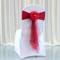 10Pcs Elastic Burgundy Chair Sashes Wedding Chair Decorations Bow Flower Knot Cover For Party BANQUET Hotel Decoration Supplies