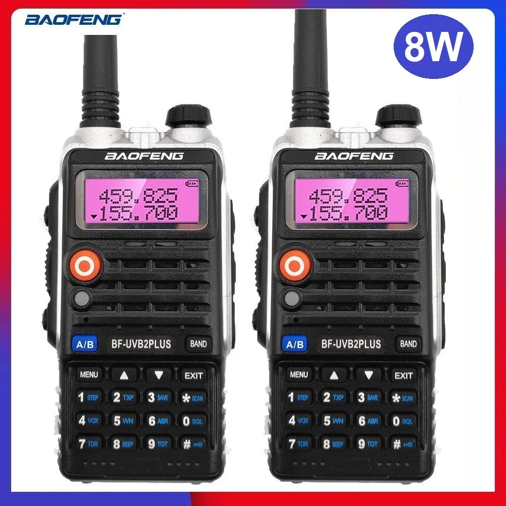 2PCS Baofeng BF-UVB2 PLUS Walkie Talkie 8W Portable Radio Station 10KM Dual Band VHF UHF Ham CB Radio Transceiver UV-B2 New 2020