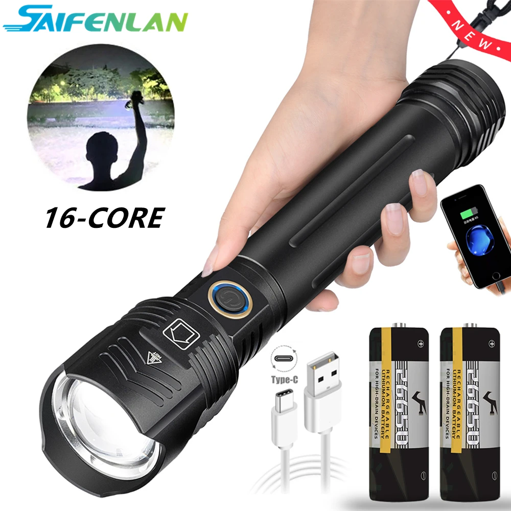 

Светодиодный фонарик XHP160 высокой мощности светильник HP100, водонепроницаемый перезаряжаемый тактический фонарь с Usb-зарядкой