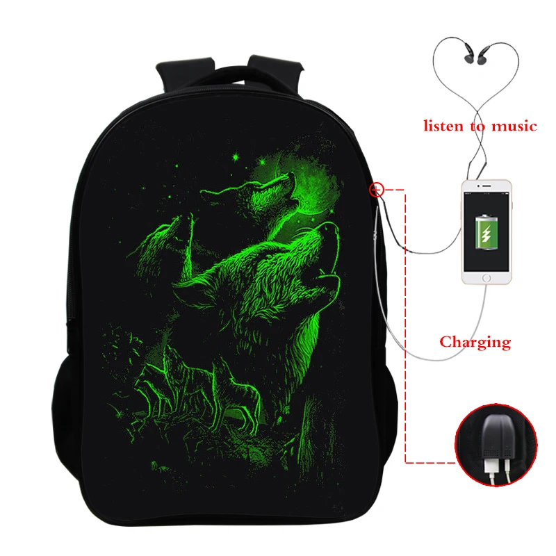 

Animal Prints Bookbag Wolf Cool Tiger Back To School Bag Teenager Backpack Travel Rucksack Backpacks Bag with Charger Sac A Dos
