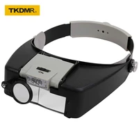 tkdmr head wear glasses magnifier adjustable size headband magnifying repair for led light lamp high transparency lenses reading