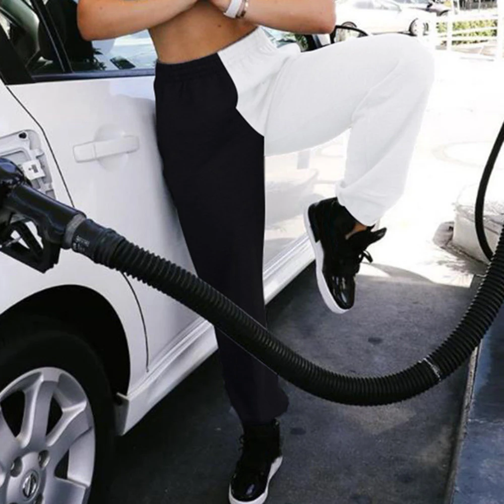 Брюки спортивные женские черные/белые с высокой талией | Женская одежда