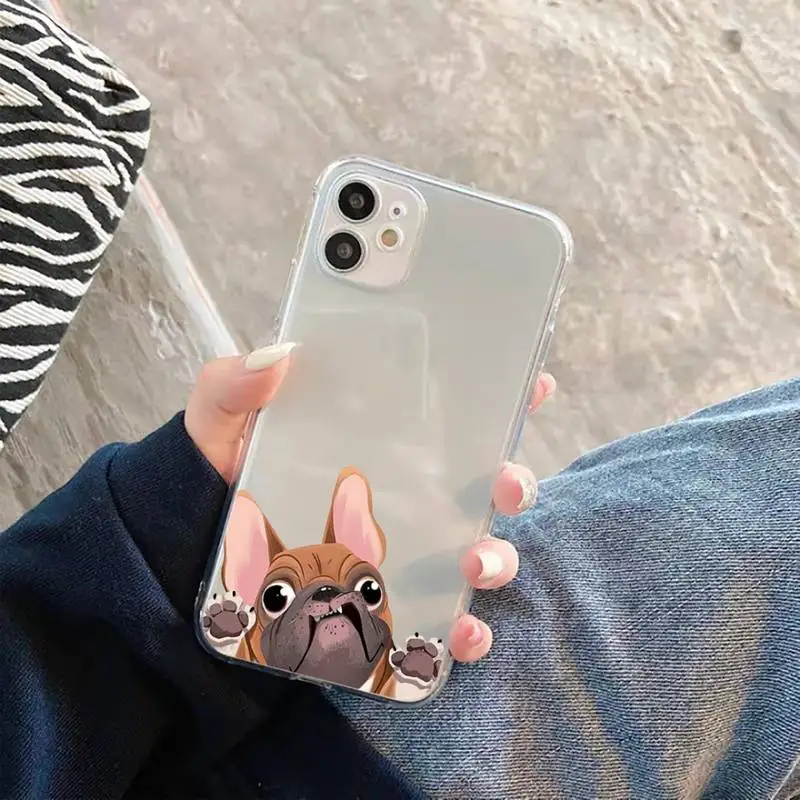 

Cartoon Pug Dog French Bulldog animal Phone Case Transparent for iPhone 11 12 mini pro XS MAX 8 7 6 6S Plus X 5S SE 2020 XR