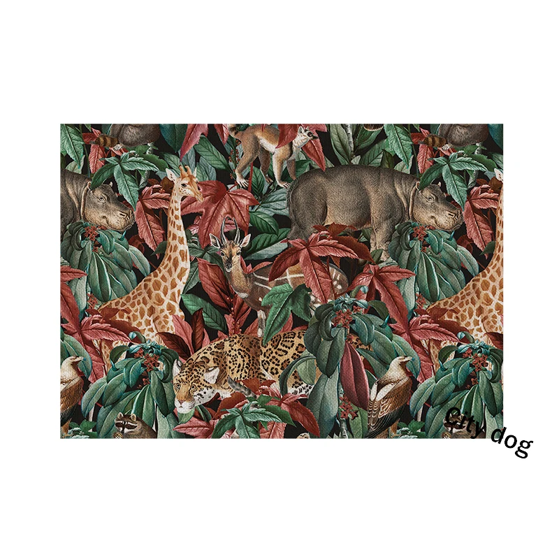 Southeast Asian style Placemat Green tropical plant leaves animal flamingo kangaroo giraffe hippo leopard Art Dining Table Mat |