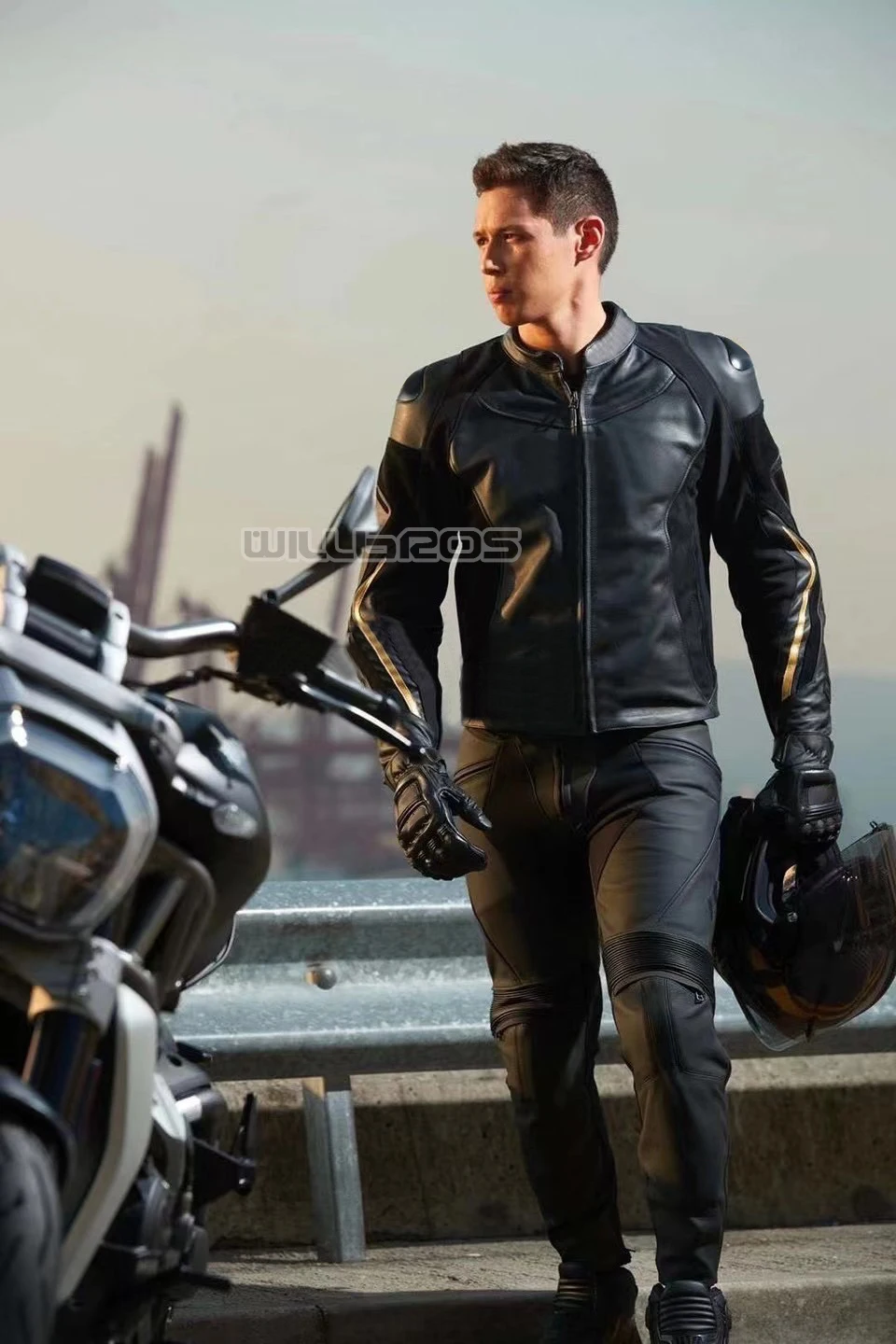 

Dain Fighter Black Jacket Motocross Motorbike Scooter Street Moto Offroad Mens Mesh Leather Jacket With Protector