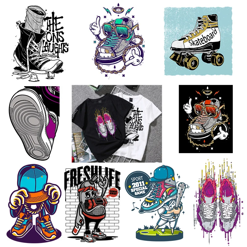 Iron On Fashion Skateboard Shoes Heat Transfer For Clothes B