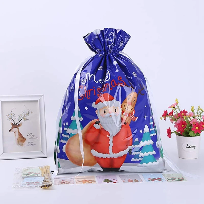 

30PCS Christmas Drawstring Gift Bags,Large Bags with 30 Pcs Ribbon Ties,Large Gift Boxes for Present,Christmas Party