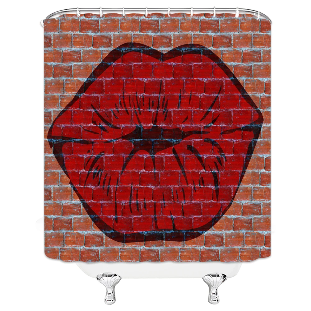 2020 Sexy Red lips Woman Shower Curtain Polyester Fabric Bathroom waterproof Girl Brick Bath Curtains With Hooks | Дом и сад